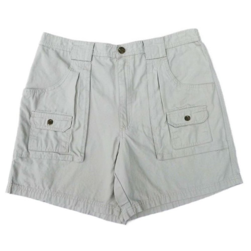 Vintage 90s Mens Cargo Shorts Cotton Ecru Off White Bass Pro Red Head Elastic 44